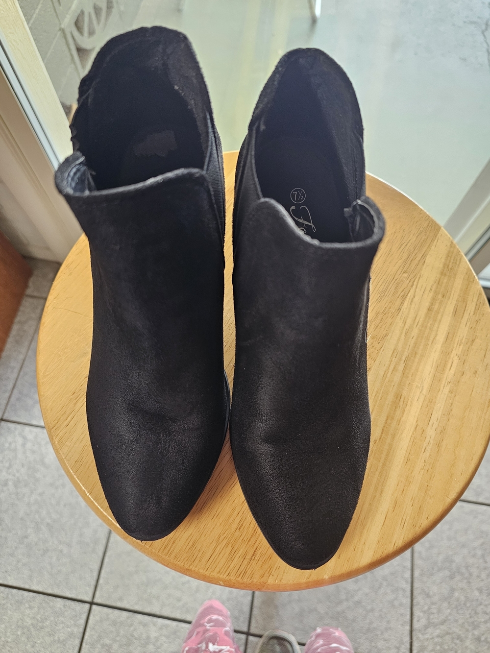 Black Suede-Like Ankle Booties Block Heel Size 7.5